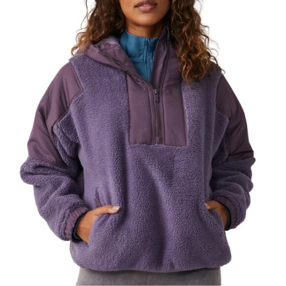 Free People Lead The Pack Pullover Fleece Sweater Jacket Purple L - Picture 1 of 8